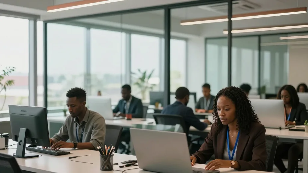 Des professionnels travaillent dans un espace de bureaux partagé