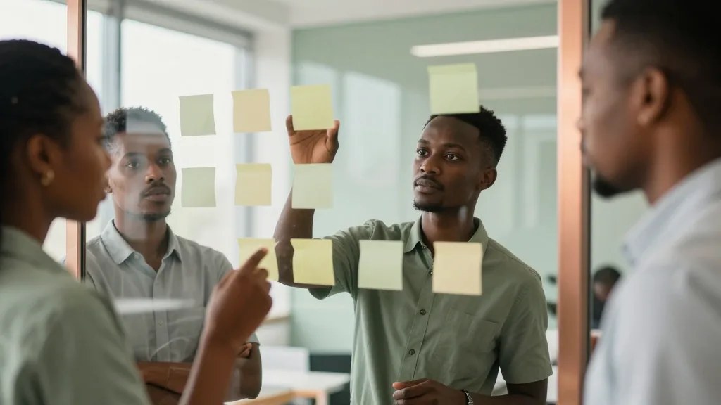 Une équipe organise des idées sur un mur de notes